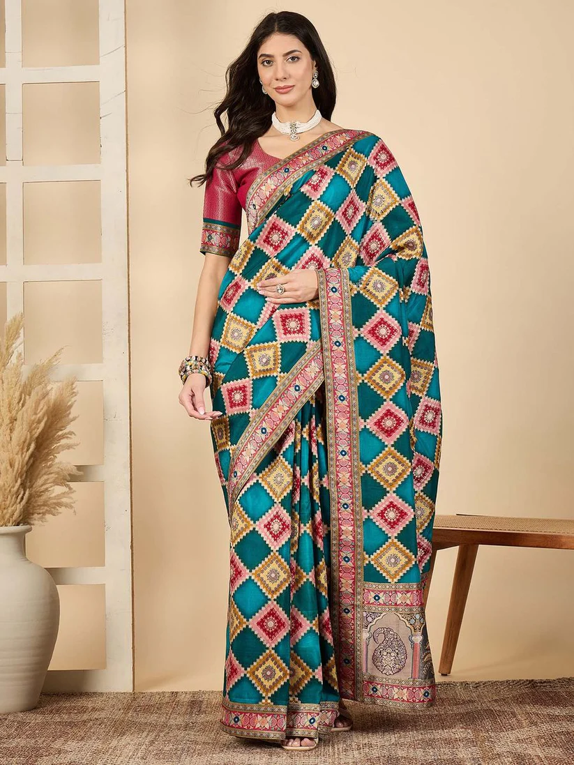 Royal Kashmiri Pashmina Work Pure Saree Diamond Pattern